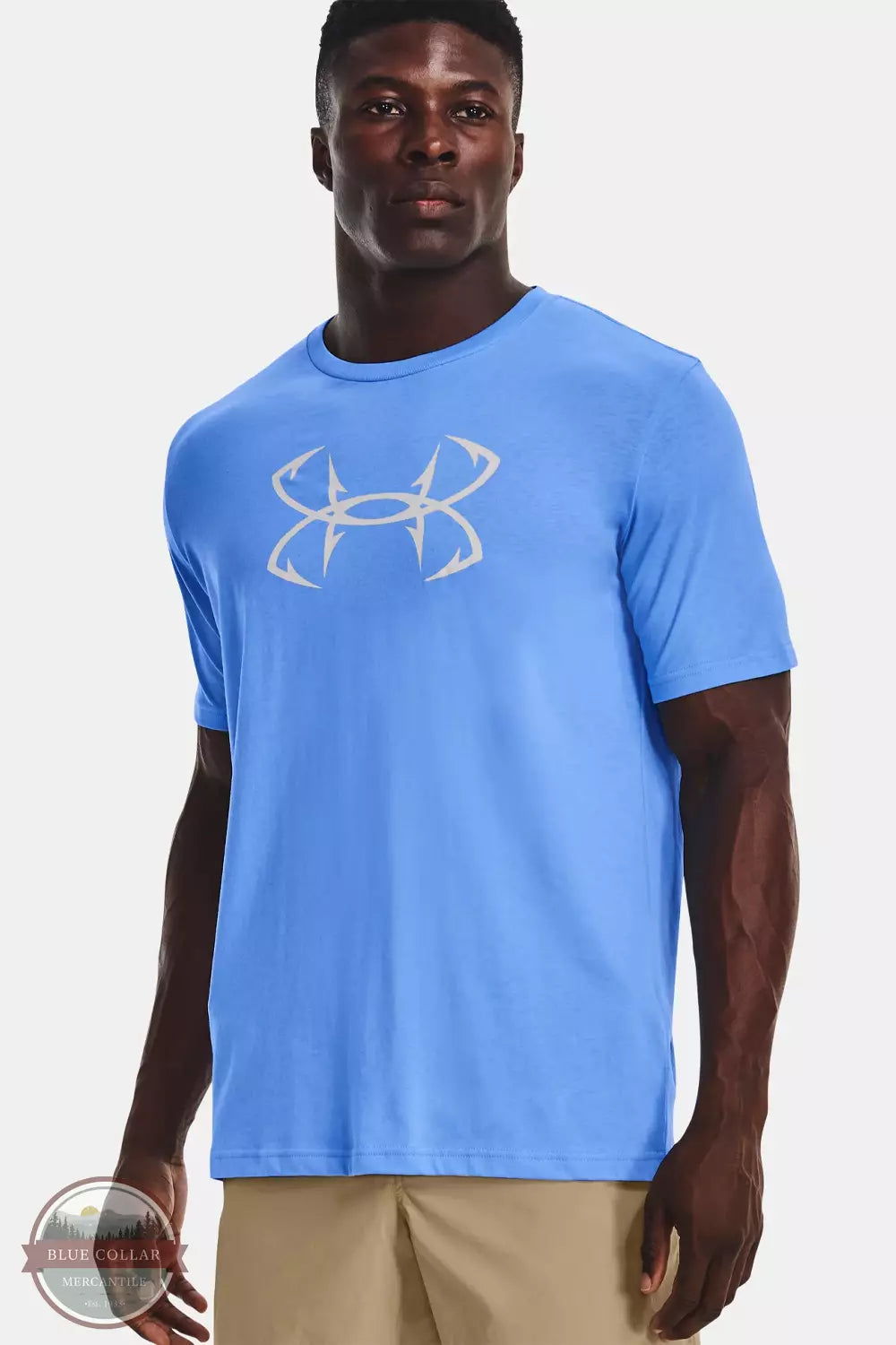 Under Armour 1331197 Fish Hook Logo Short Sleeve T-Shirt Carolina Blue Front View