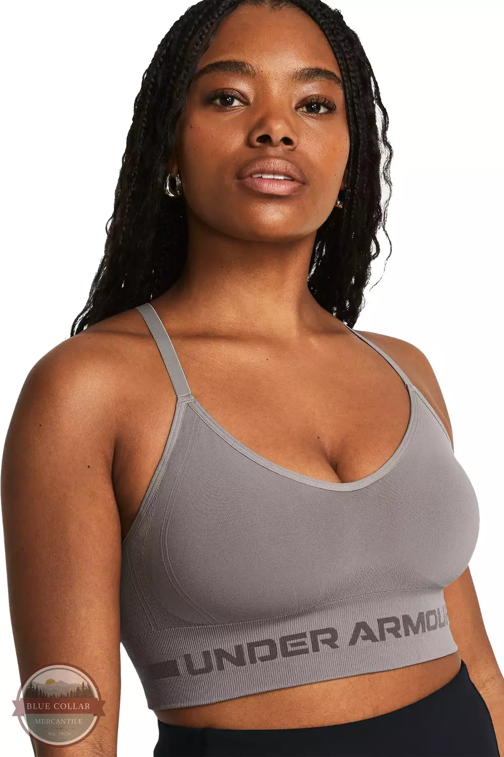 Under Armour 1357719-294 Seamless Low Long Sports Bra Medium Front View