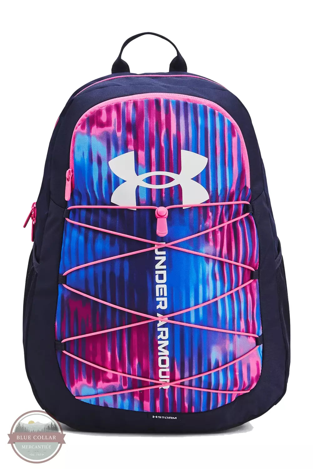 Under Armour 1364181 Hustle Sport Backpack Rebel Pink Navy Front View