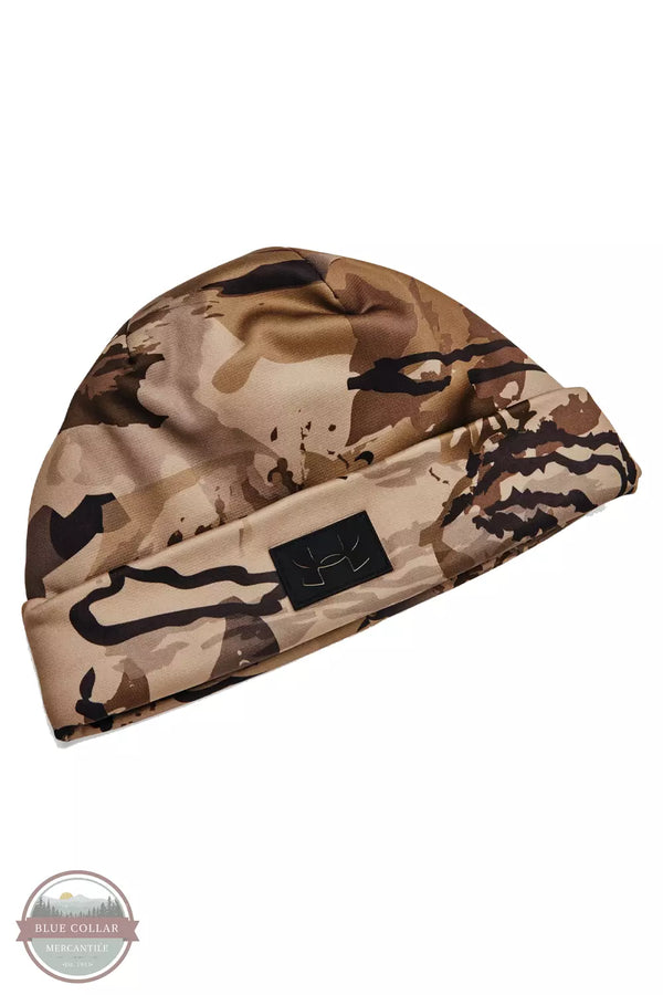 Under Armour 1365943-999 Storm Camo Beanie in Barren Camo / Black Front View