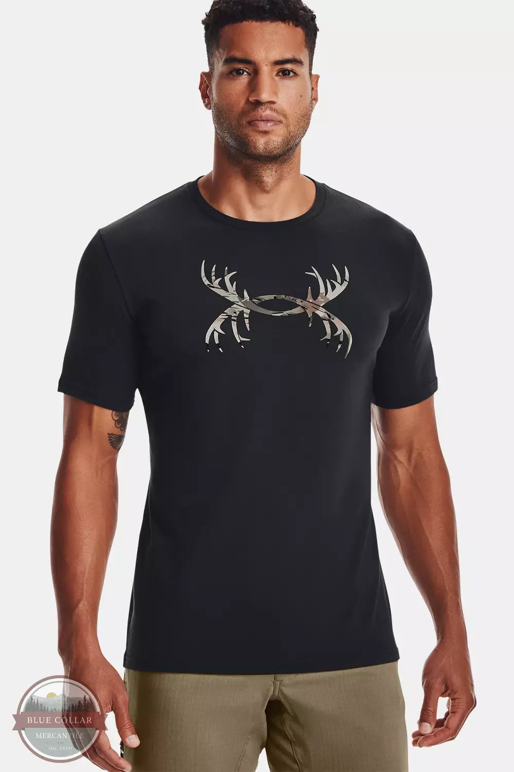 Under Armour 1366017-001 Men's UA Antler Logo T-Shirt Black UA Barren Camo Front