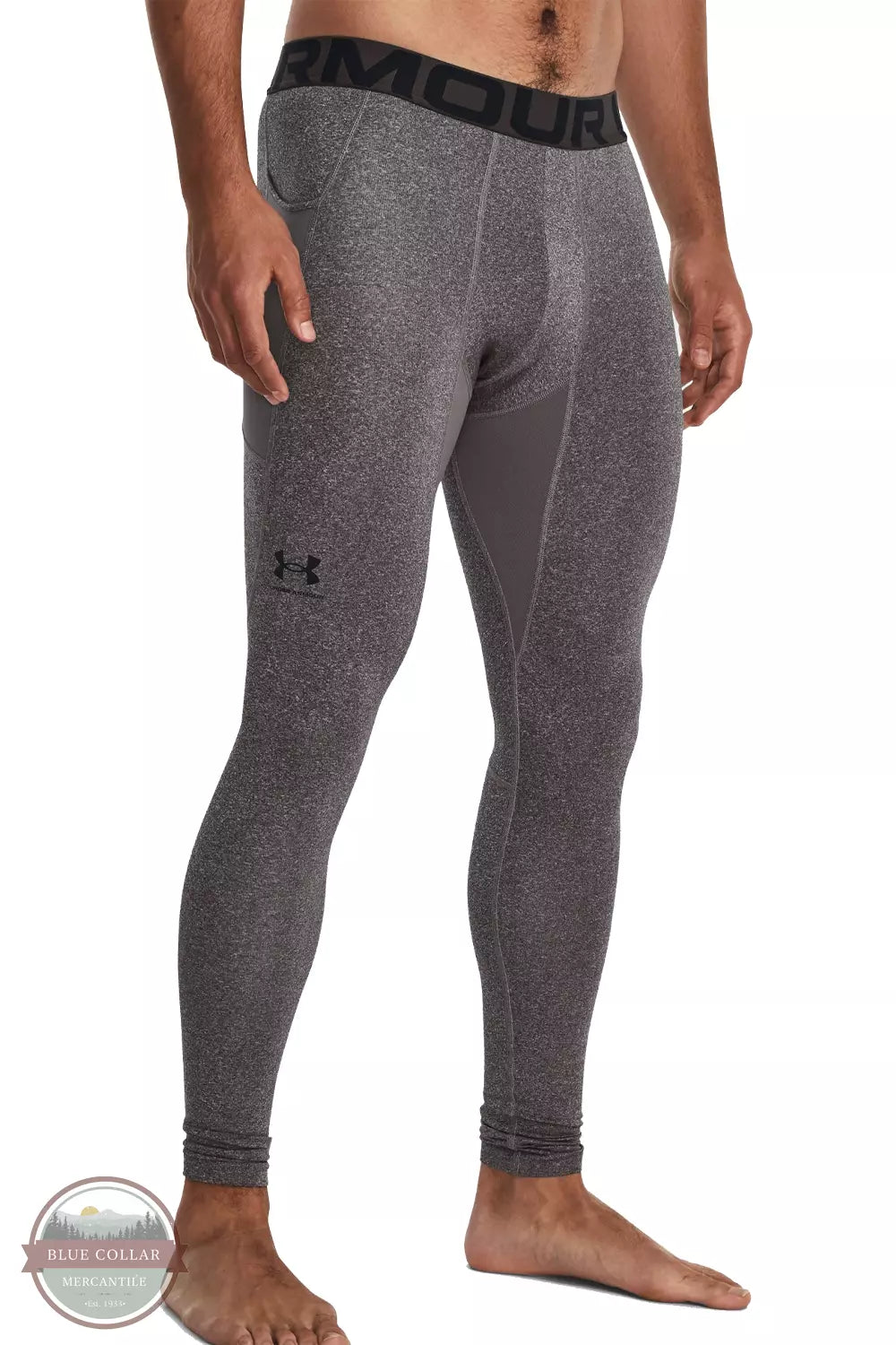Under Armour 1366075-020 ColdGear Leggings in Charcoal Light Heather / Black Front View