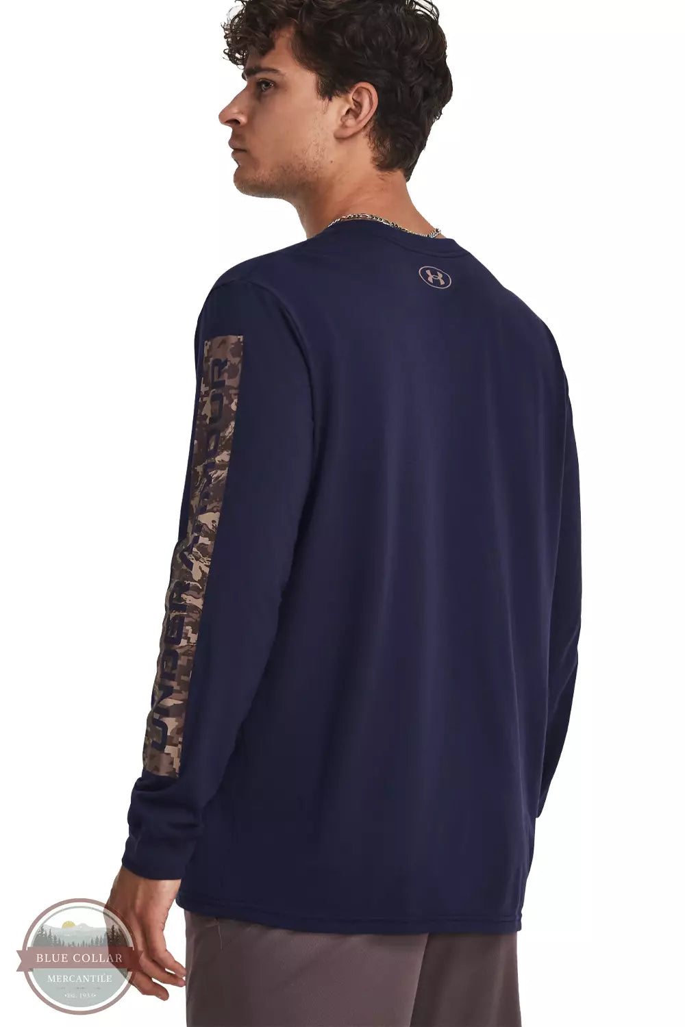 Under Armour 1366464 Camo Boxed Sportstyle Long Sleeve T-Shirt Midnight Navy Back View