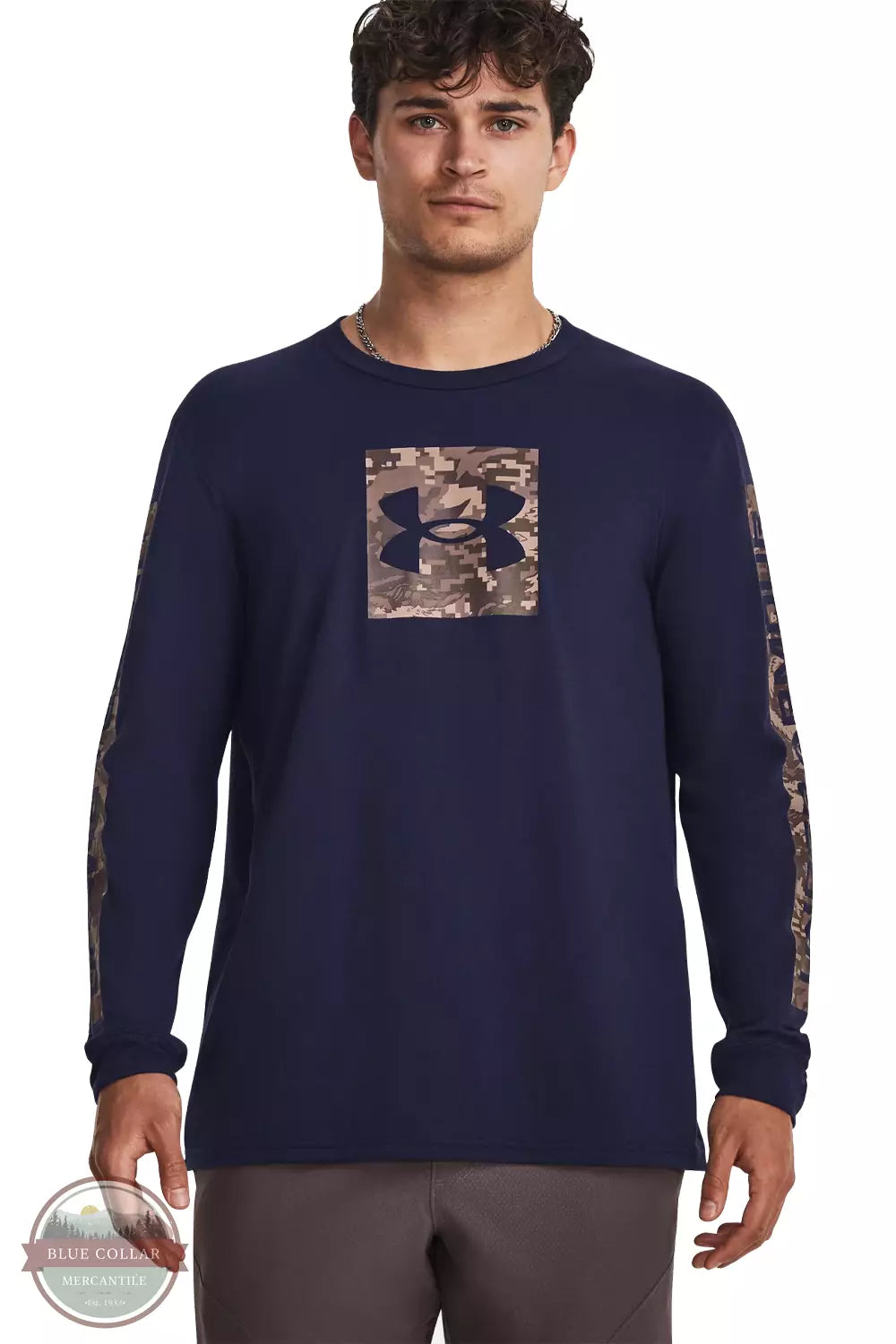 Under Armour 1366464 Camo Boxed Sportstyle Long Sleeve T-Shirt Midnight Navy Front View