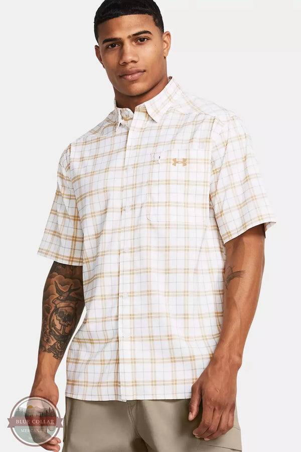 Under Armour 1369304 Drift Tide 2.0 Plaid Short Sleeve Shirt Brownstone / White Front View