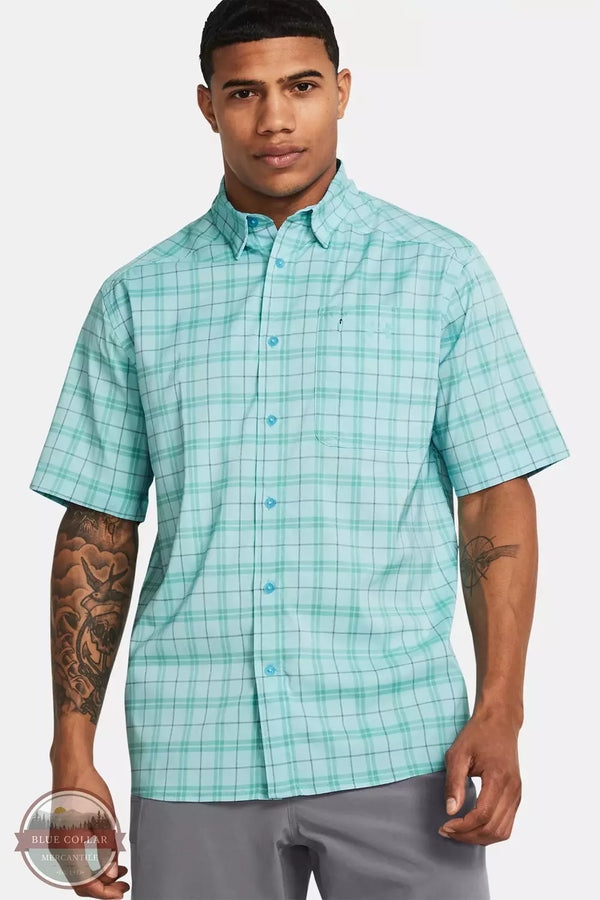 Under Armour 1369304 Drift Tide 2.0 Plaid Short Sleeve Shirt Radial Turquoise Front View