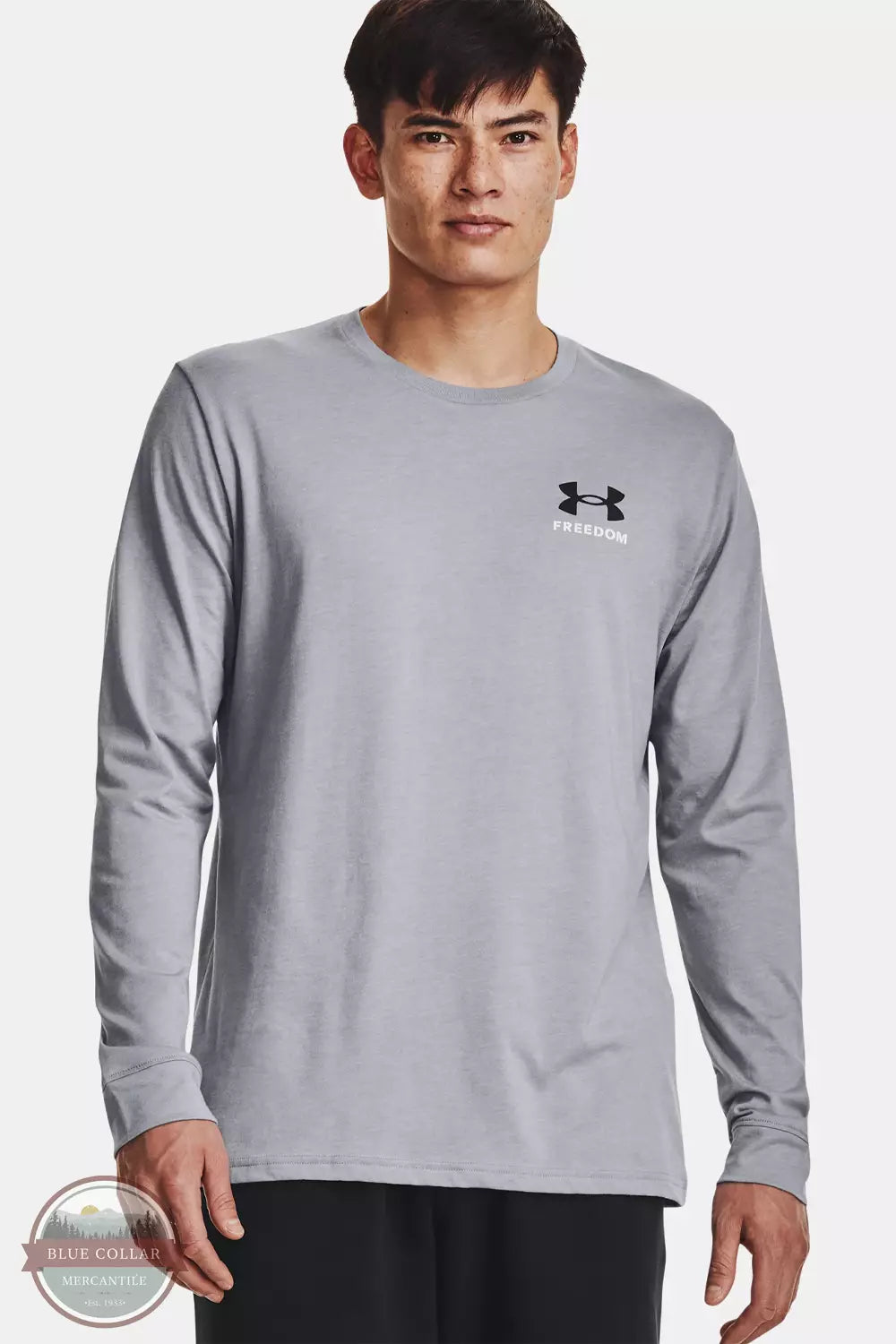 Under Armour 1370813 Freedom Flag Long Sleeve T-Shirt Steel Medium Heather Front View