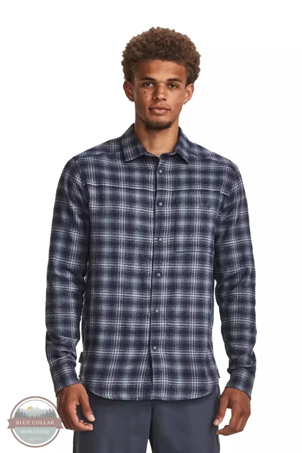 Under Armour 1372600 Tradesman Flex Flannel Long Sleeve Shirt Downpour Gray Front View