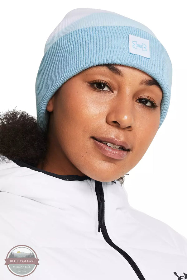 Under Armour 1373101 Ladies Halftime Cuff Beanie Blizzard / Halogen Blue /  White Model View