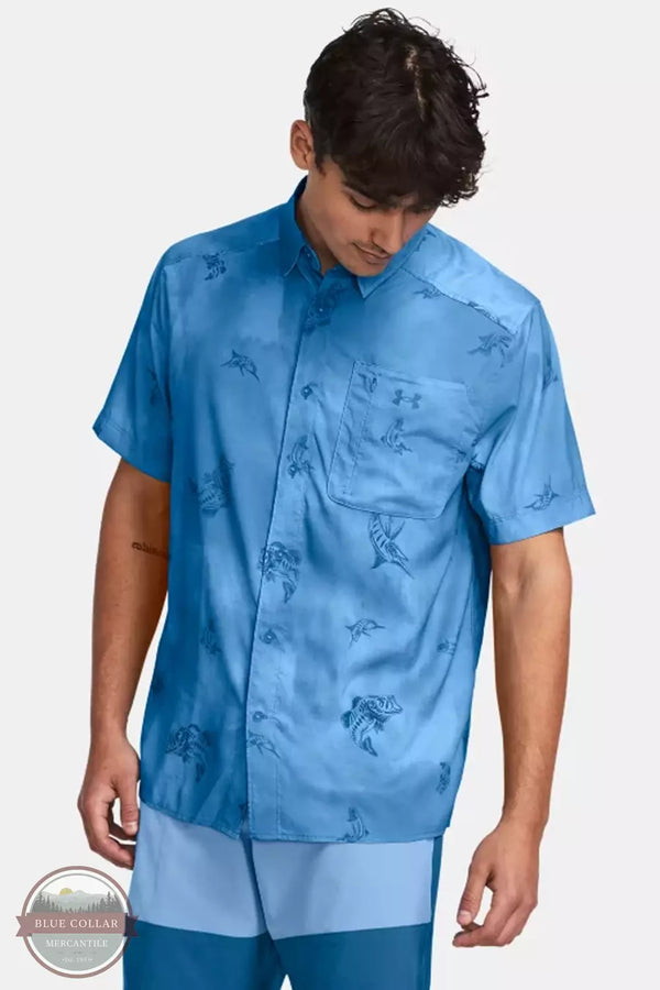 Under Armour 1376577 Dockside Short Sleeve Shirt Viral Blue Front View