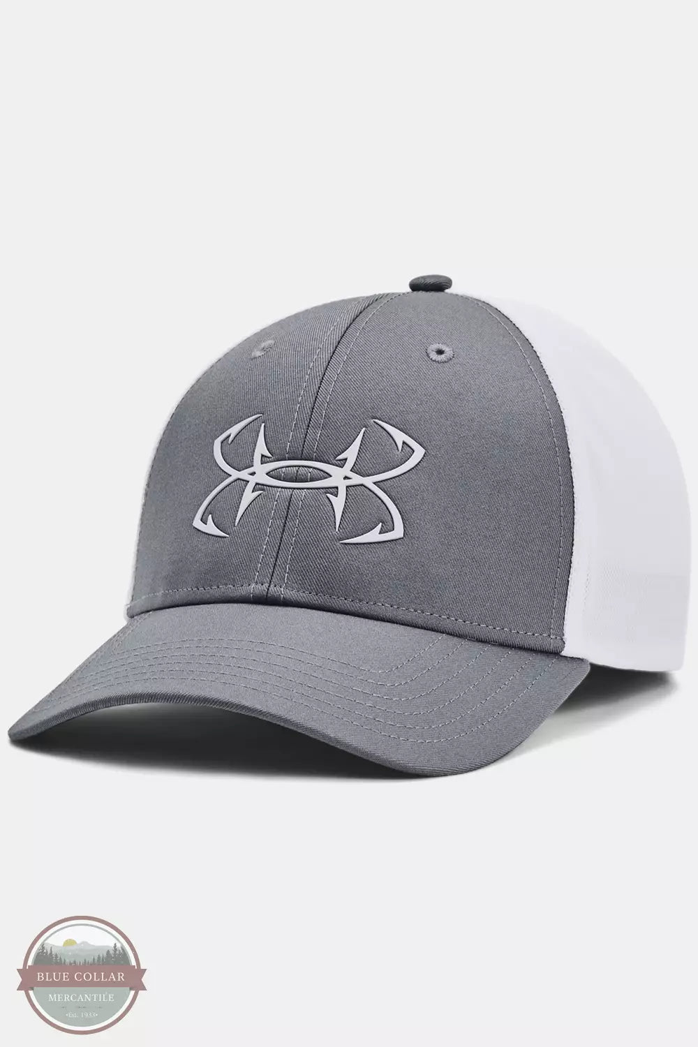 Under Armour 1376716 Fish Hunter Mesh Cap Pitch Gray / White Front View