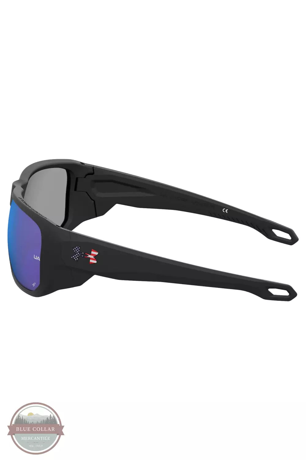 Under Armour 1378142-883 Freedom Attack 2 ANSI Mirror Sunglasses in Matte Black / Blue Mirror Side View