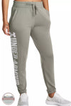 Under Armour 1379437-504 Rival Terry Graphic Jogger in Grove Green/White Front View