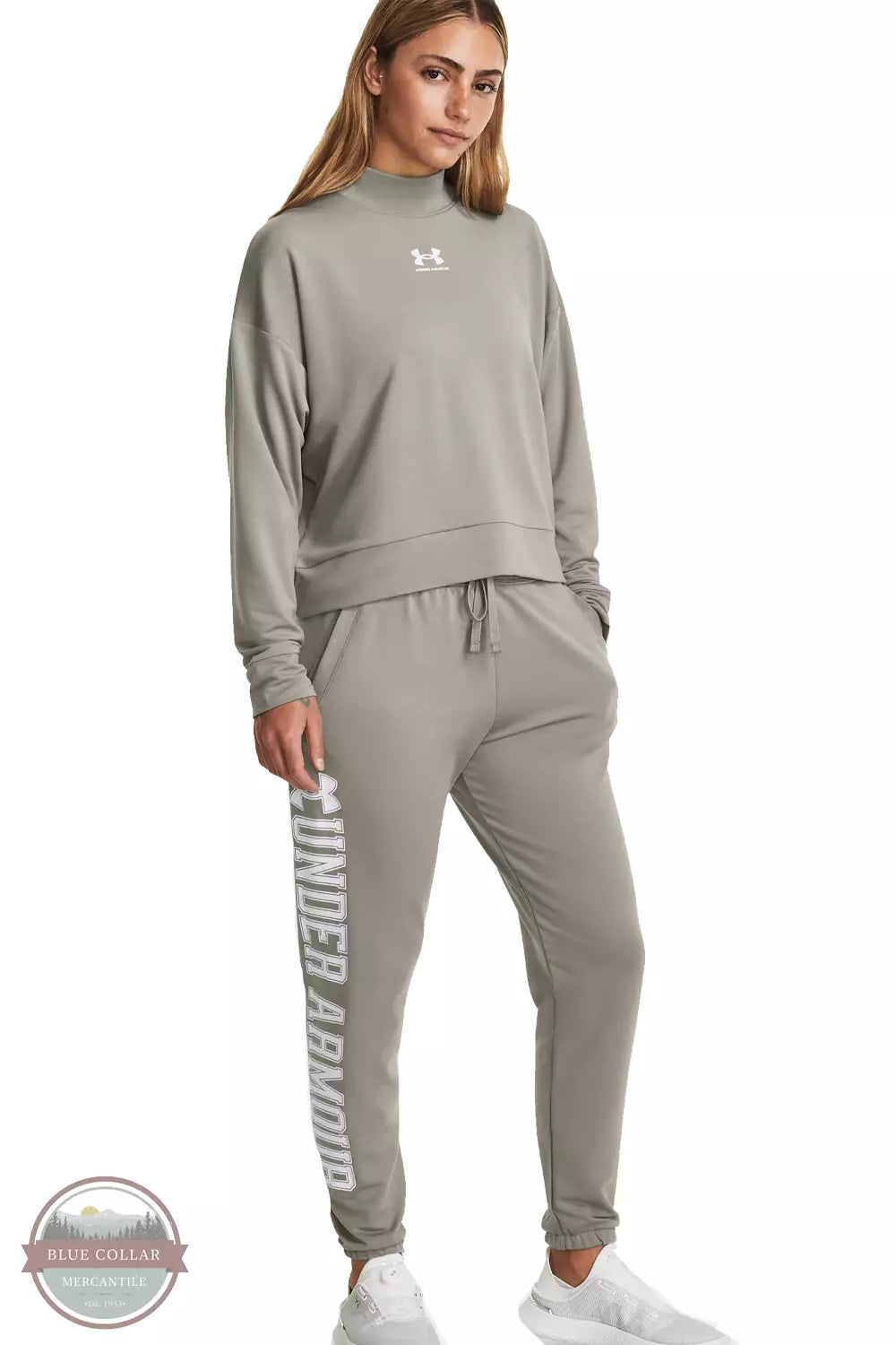 Under Armour 1379437-504 Rival Terry Graphic Jogger in Grove Green/White Full View