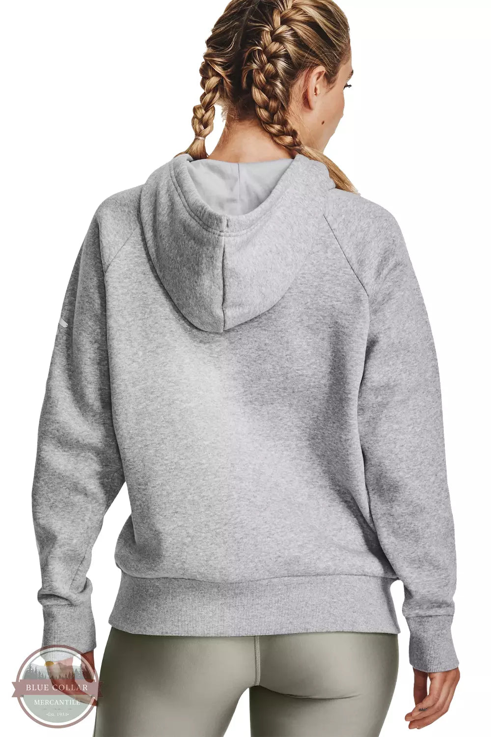 Under Armour 1379609-012 Rival Fleece Graphic Hoodie in Mod Gray Light Heather/White Back View