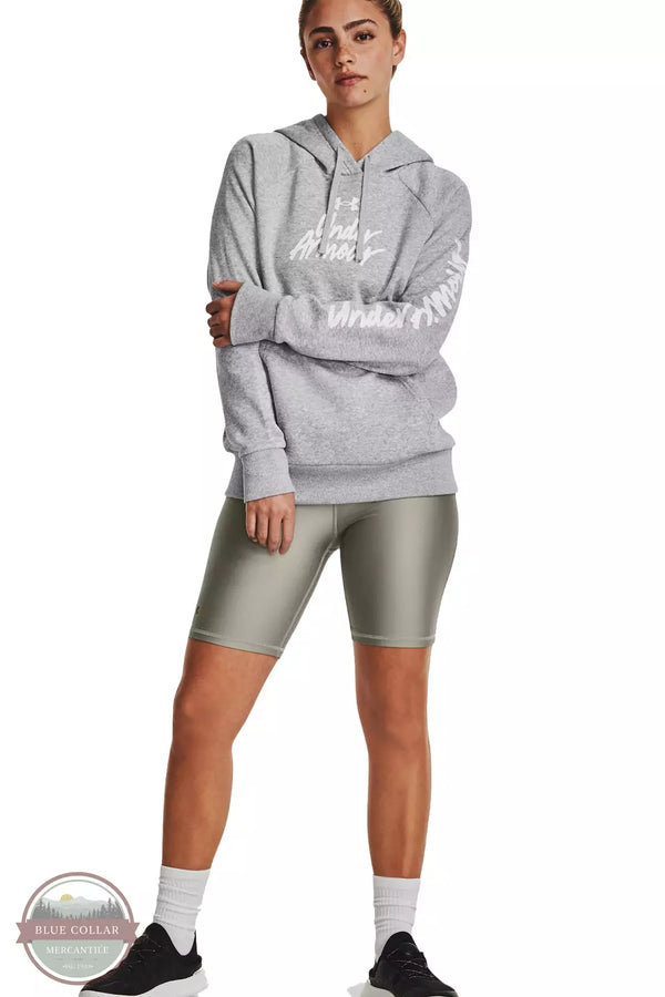Under Armour 1379609-012 Rival Fleece Graphic Hoodie in Mod Gray Light Heather/White Full View