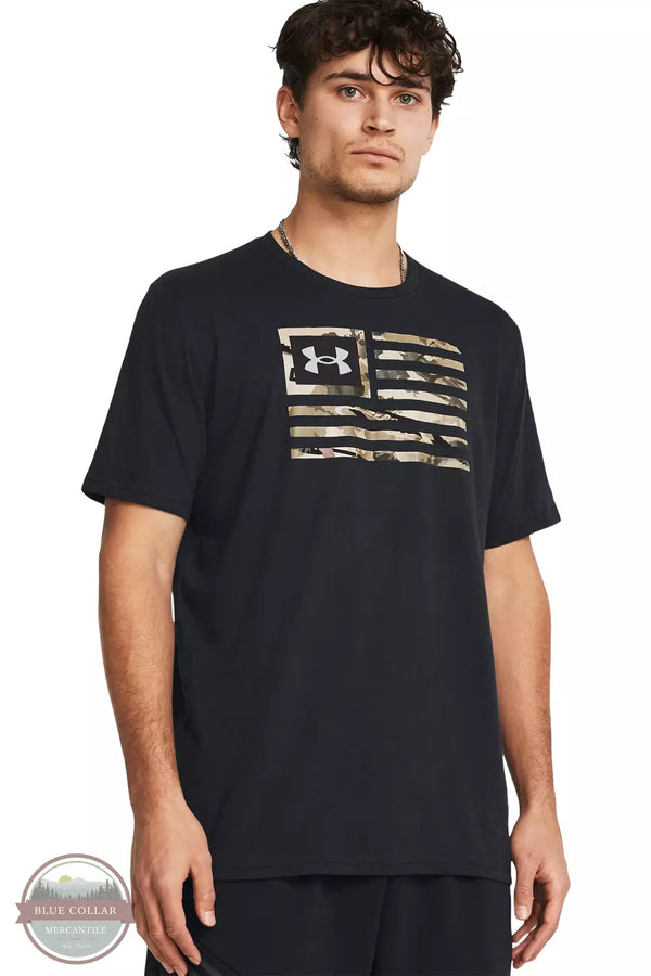 Under Armour 1382969 Freedom Flag Printed T-Shirt Black/City Khaki Front View. Available in multiple colors.