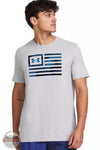 Under Armour 1382969 Freedom Flag Printed T-Shirt Mod Gray / Photon Blue Front View. Available in multiple colors