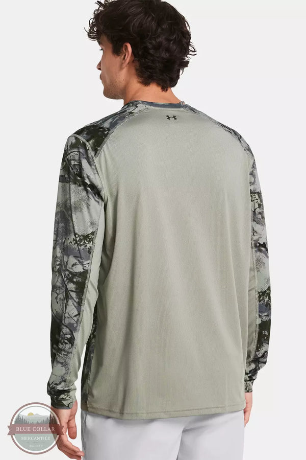 Under Armour 1383573 Fish Pro Chill Camo Long Sleeve Shirt Grove Green Back View