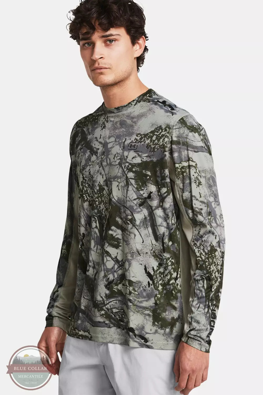 Under Armour 1383573 Fish Pro Chill Camo Long Sleeve Shirt Grove Green Front View