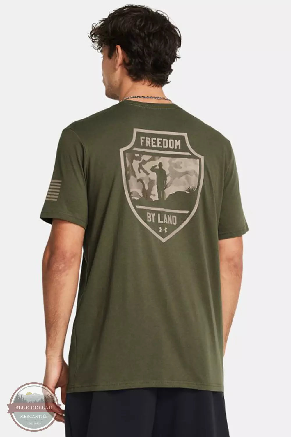 Under Armour 1385949-390 Freedom By Land Short Sleeve T-Shirt in Marine Green Back View