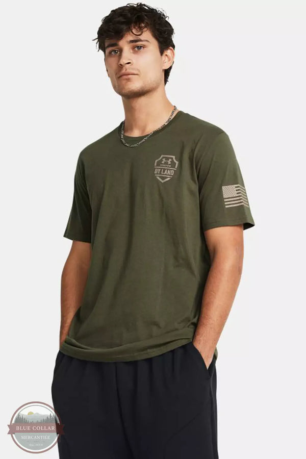 Under Armour 1385949-390 Freedom By Land Short Sleeve T-Shirt in Marine Green Front View