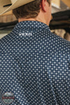 Vexil Brand – Western Pearl Snap Polo - Tribal Board | Navy detail of back of Vexil Polo