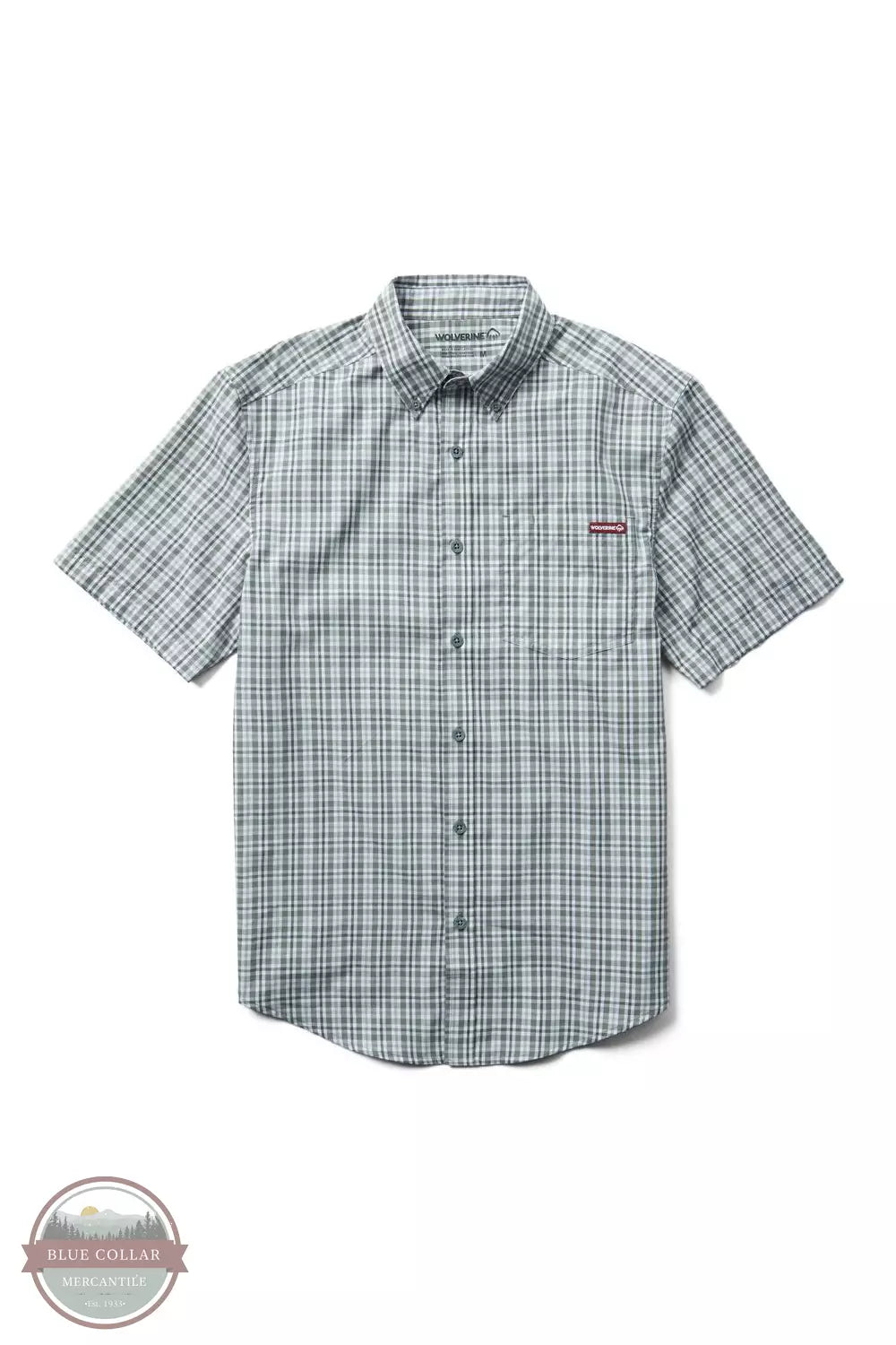 Wolverine W1203610 Mortar Plaid Short Sleeve Button Down Work Shirt Ultimate Gray Front View. This item is available in multiple colors.