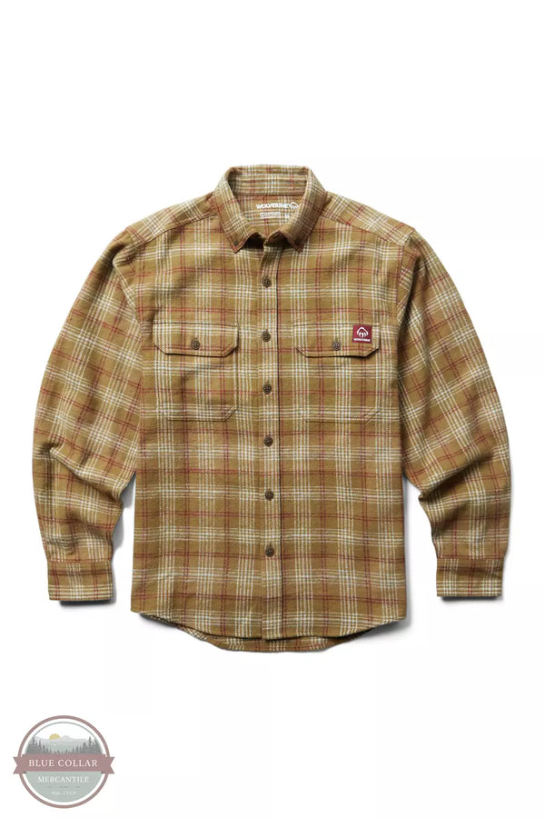 Wolverine W1205850 Glacier Heavyweight Long Sleeve Flannel Shirt Coyote Plaid Front View