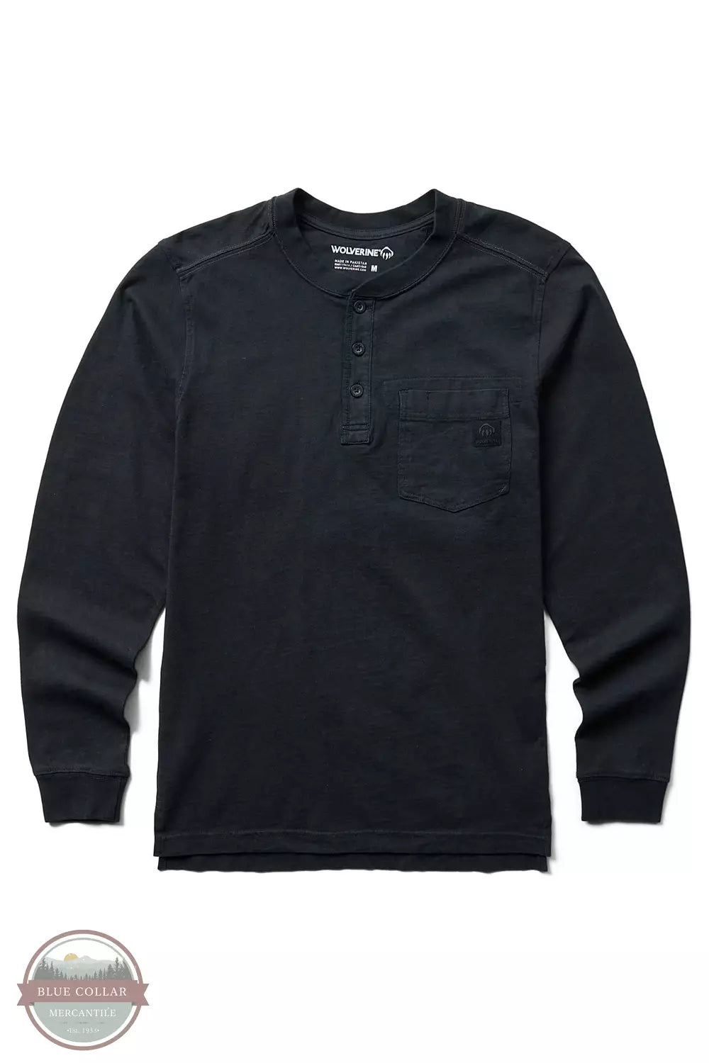 Wolverine W1209290 Guardian Cotton Long Sleeve Henley Black Front View
