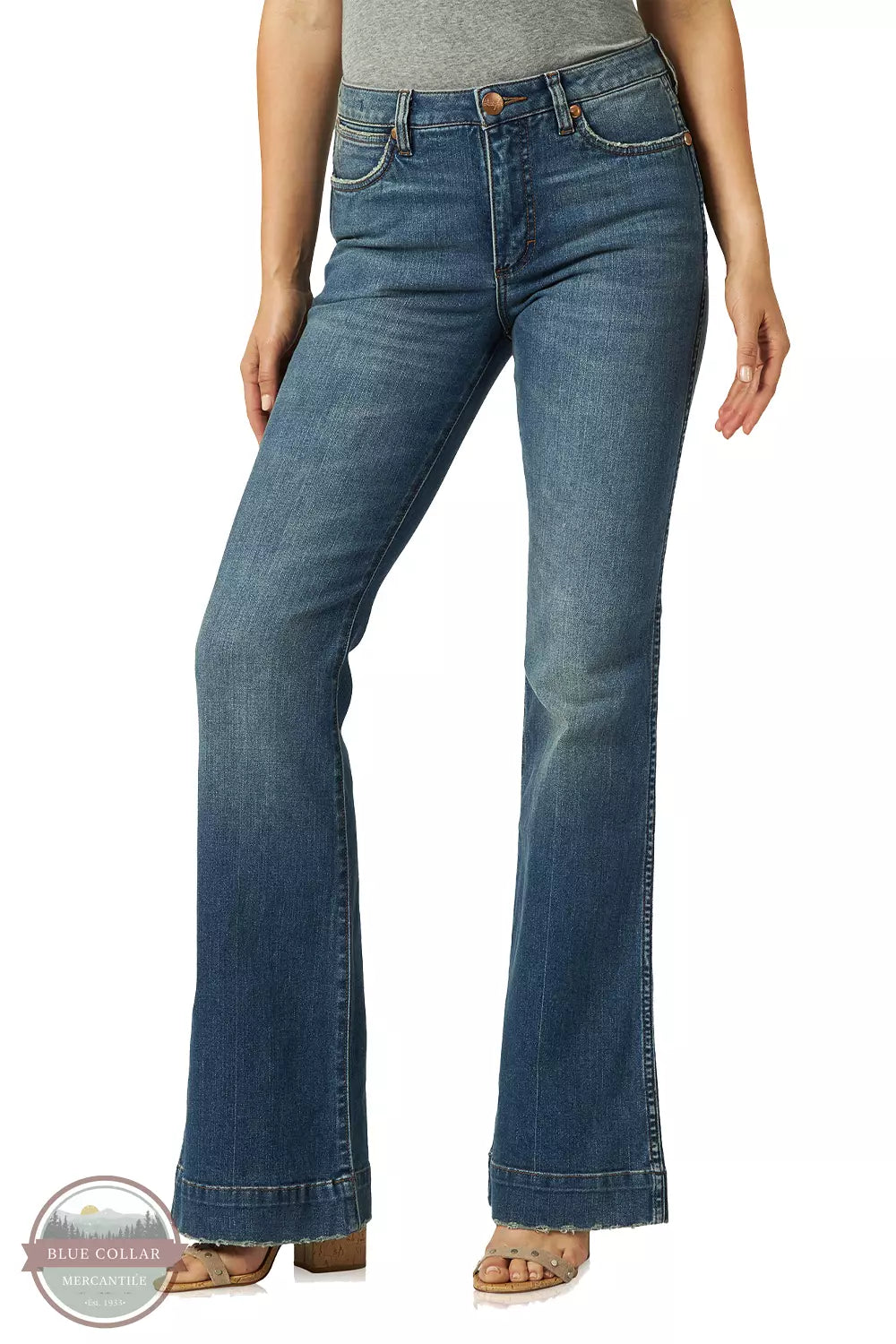 Wrangler 1011MPESY Retro Premium High Rise Slim Trouser Jeans in Shelby Front View