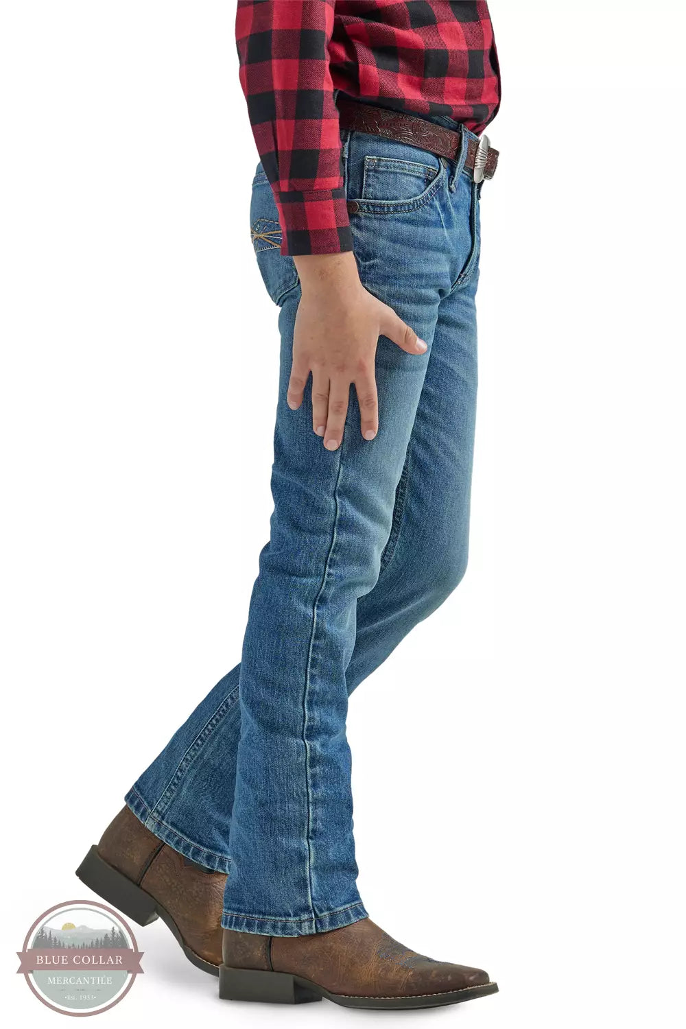 Wrangler 112325802 Kids 20X No. 44 Slim Straight Jeans in Tobiano Side View