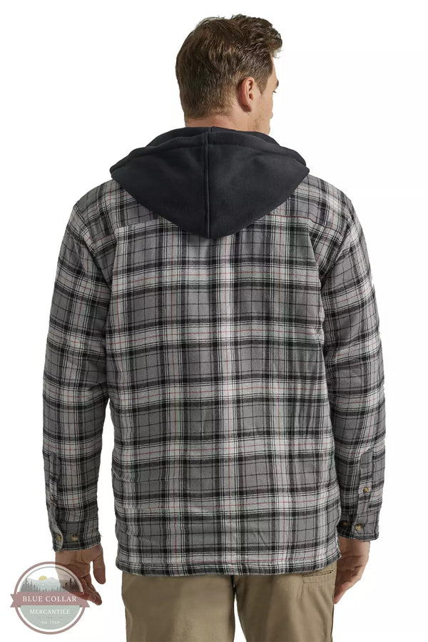Wrangler 112330053 Riggs Workwear Hooded Flannel Work Jacket in Grey Black Back View