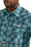 Wrangler 112330339 Logo Long Sleeve Western Snap Shirt in Larkspur Front Detail