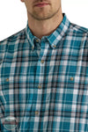 Wrangler 112330355 Button Down Shirt in Teal Detail View
