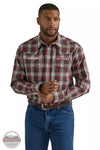 Wrangler 112330377 PBR Long Sleeve Western Snap Shirt in Red Plaid Front View