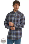 Wrangler 112330380 Rugged Wear Button Down Flannel Shirt in Navy Indigo Front View