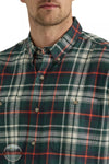 Wrangler 112330381 Rugged Wear Button Down Flannel Shirt in Green Orange Detail View