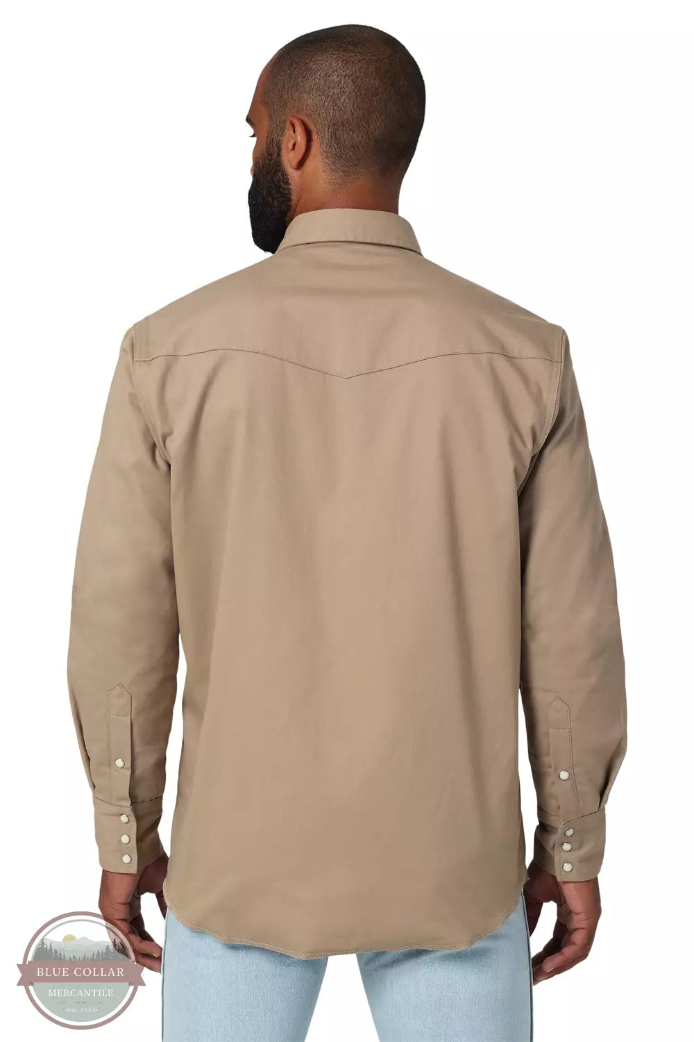 Wrangler 112330931 Flannel Lined Workshirt in Dune back View