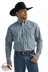 Wrangler 112331805 George Strait Long Sleeve Western Shirt in Steel Blue Plaid Front View