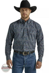 Wrangler 112331808 George Strait Long Sleeve Western Shirt in Navy Fuschia Paisley Front View