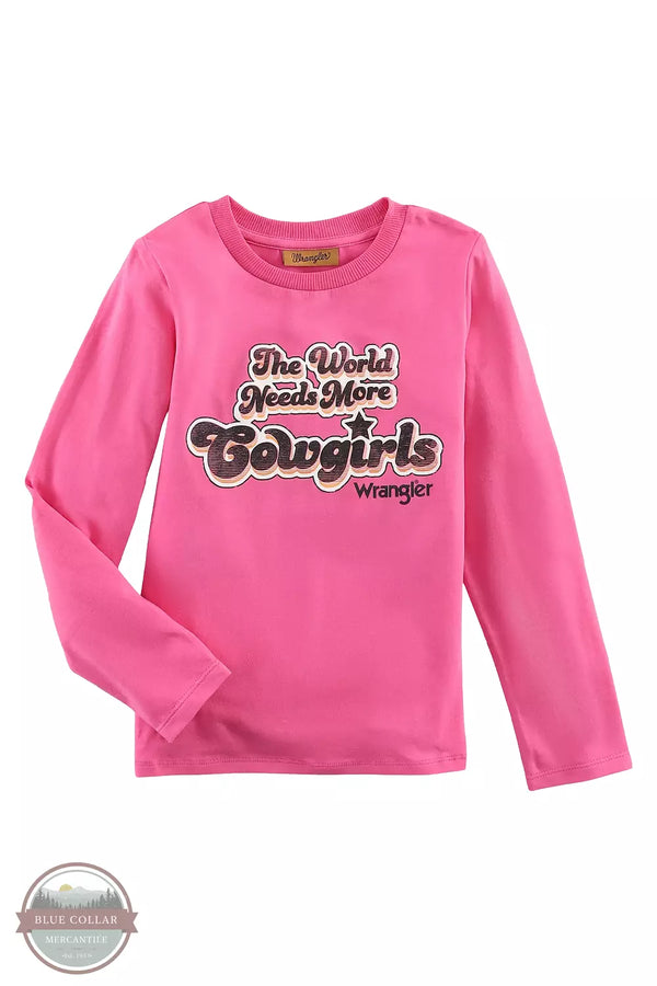 Wrangler 112335299 Long Sleeve Need More Cowgirls T-Shirt in Pink Front View