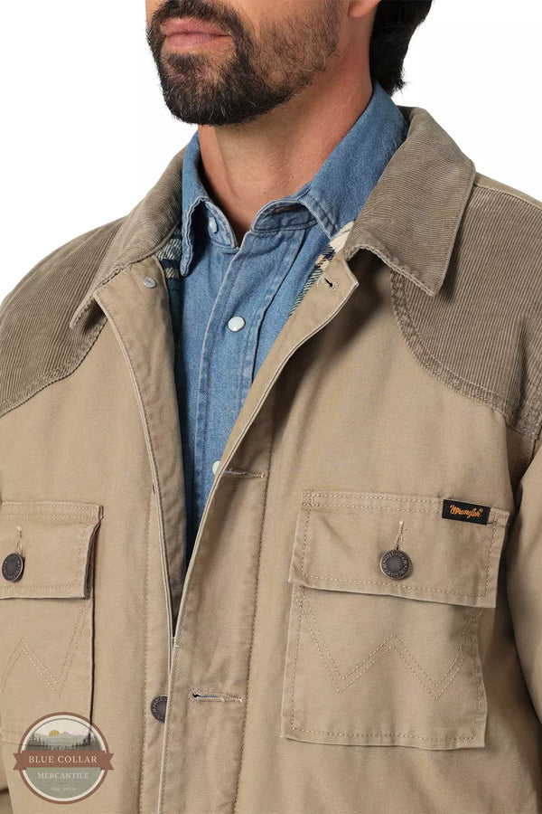 Wrangler 112335746 Corduroy Yoke Lined Barn Coat in Cathay Spice Detail View
