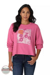 Wrangler 112336215 Cactus Print Boyfriend Crop Long Sleeve T-Shirt in Ibis Rose Heather Front View