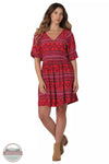 Wrangler 112336453 Retro Americana Half Sleeve Dress in a Red Aztec Print Full View