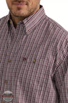 Wrangler 112337436 Classic Relaxed Long Sleeve Button Down Shirt in Wine Plaid Detail View