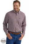 Wrangler 112337436 Classic Relaxed Long Sleeve Button Down Shirt in Wine Plaid Front View
