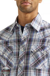 Wrangler 112337455 Retro Long Sleeve Sawtooth Pocket Snap Shirt in Purple Plaid Detail View