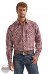Wrangler 112337456 Retro Long Sleeve Sawtooth Pocket Snap Shirt in Burgundy Plaid Front View