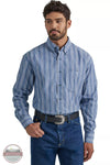 Wrangler 112338098 George Strait Long Sleeve One Pocket Button Down Shirt in Periwinkle Stripe Front View